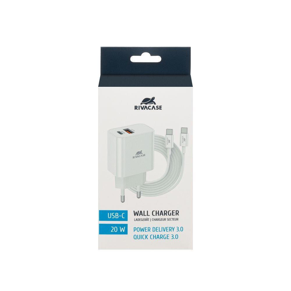 Rivacase Φορτιστής με Θύρα USB-A και Θύρα USB-C και Καλώδιο USB-C - USB-C 20W Power Delivery / Quick Charge 3.0 Λευκός (PS4102) - Image 2