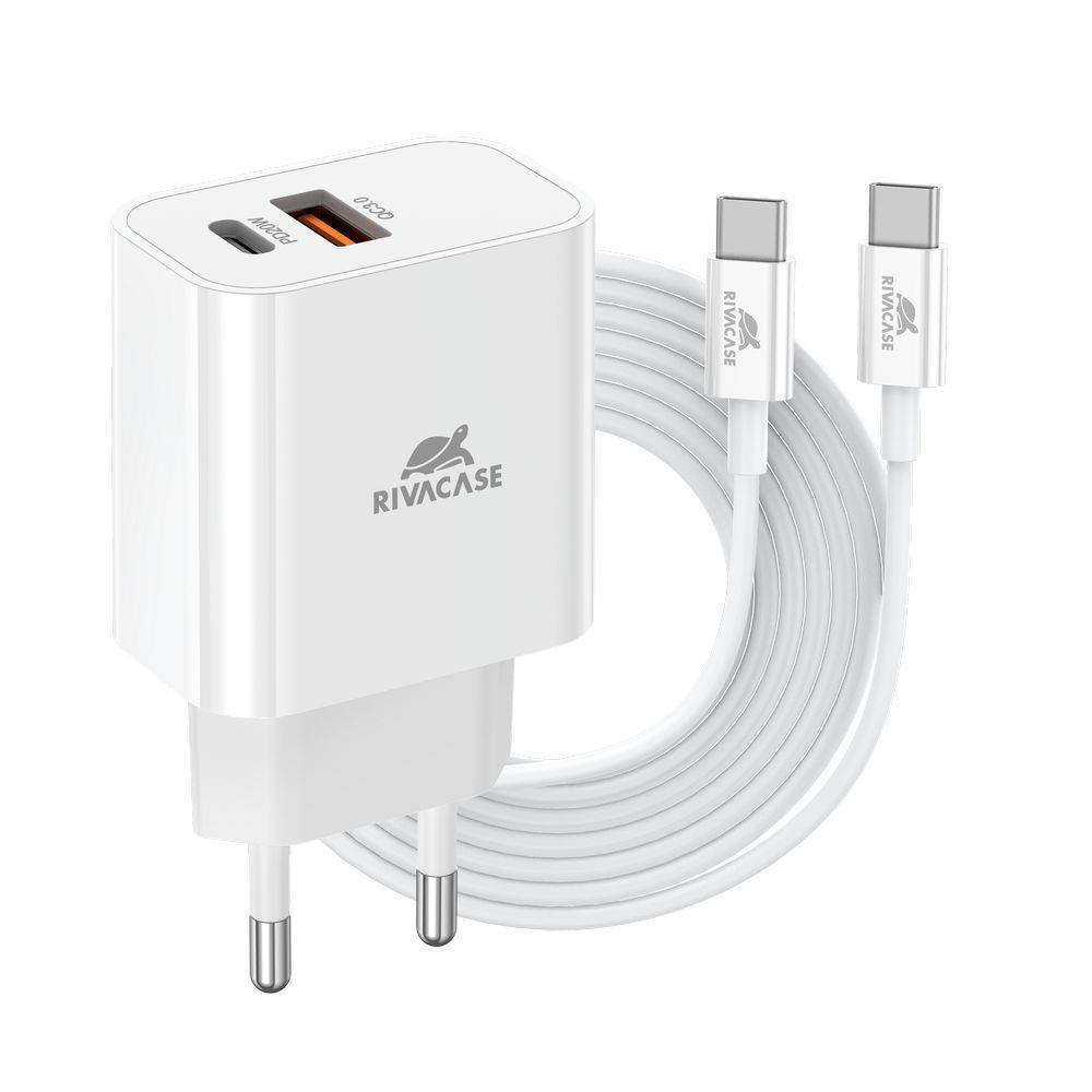 Rivacase Φορτιστής με Θύρα USB-A και Θύρα USB-C και Καλώδιο USB-C - USB-C 20W Power Delivery / Quick Charge 3.0 Λευκός (PS4102) - Image 3