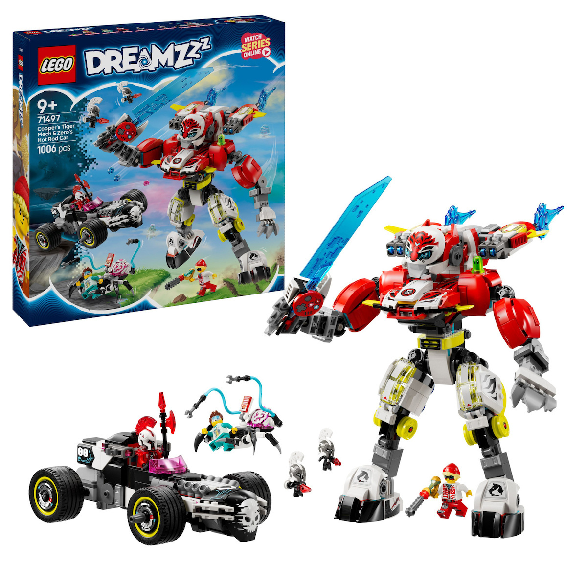 Lego DREAMZzz Cooper's Tiger Mech & Zero's Hot Rod Car για 9+ Ετών 1006τμχ