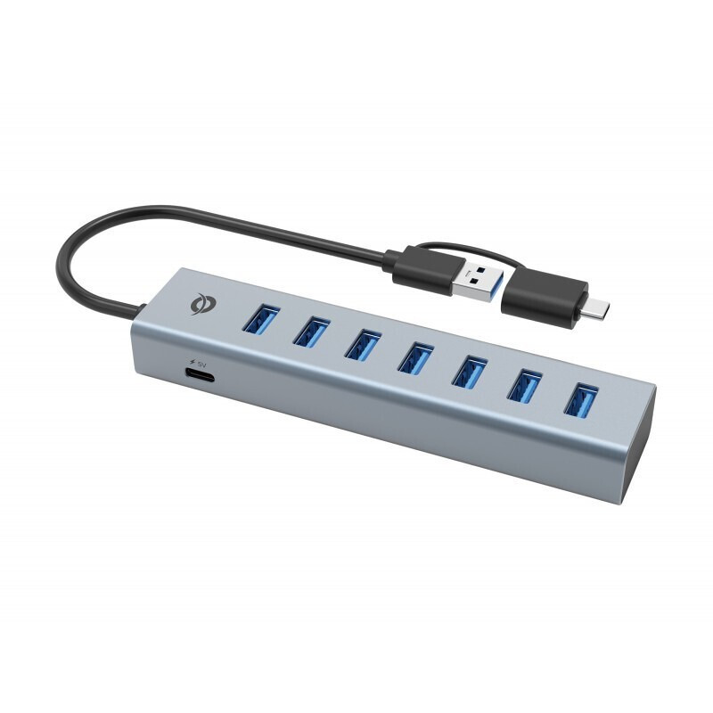 Conceptronic USB 3.0 Hub 7 Θυρών με σύνδεση USB-A / USB-C & Θύρα Φόρτισης και Εξωτερική Παροχή Ρεύματος Ασημί - Image 2