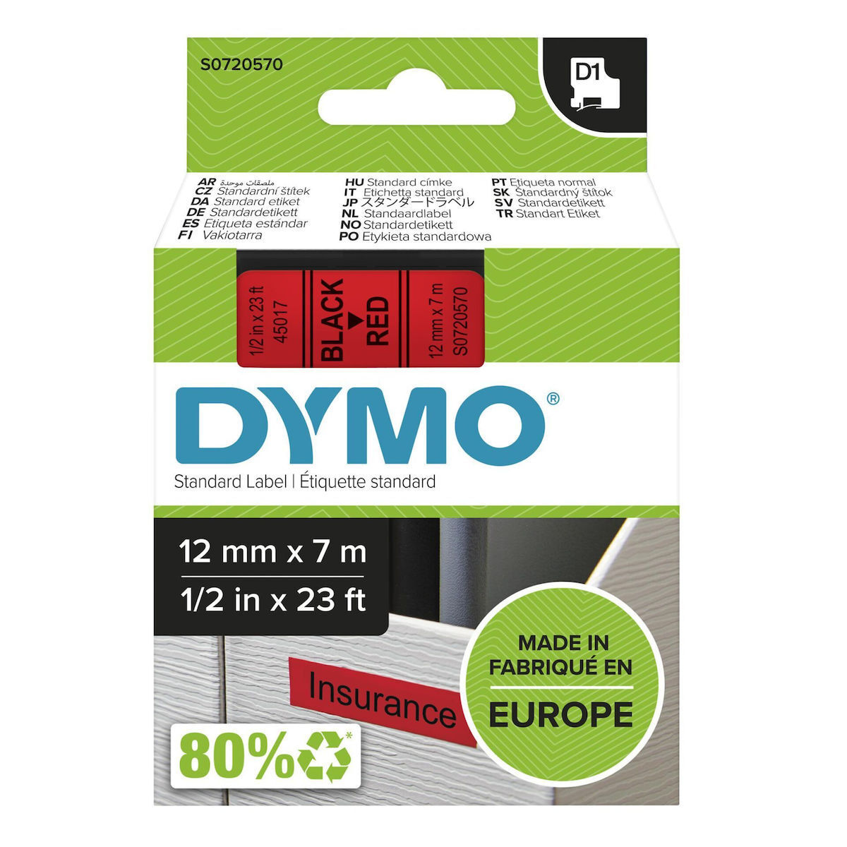 Dymo Ταινία Ετικετογράφου 7m x 12mm σε Κόκκινο Χρώμα