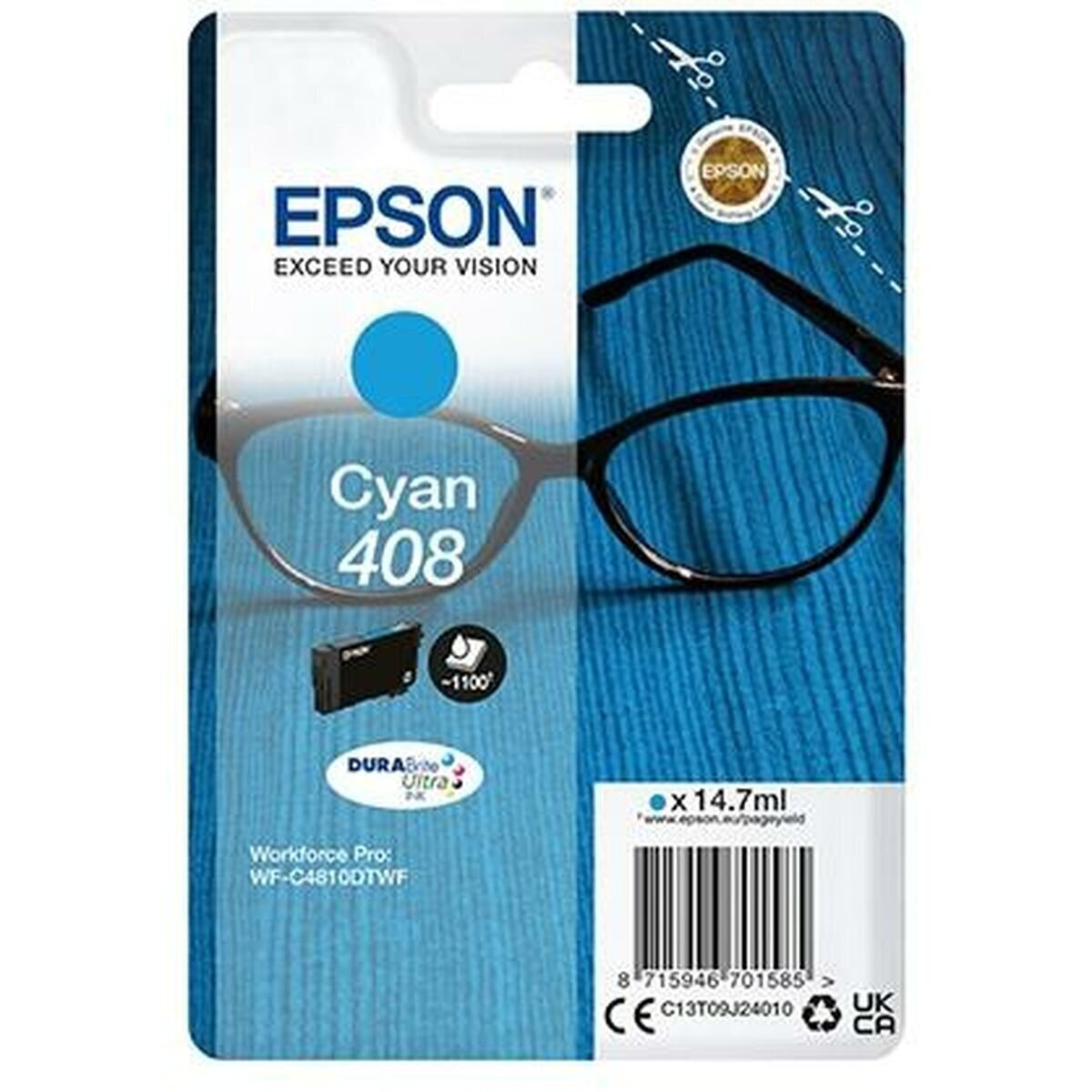 Epson 408 Γνήσιο Μελάνι Εκτυπωτή InkJet Κυανό (C13T09J24010)
