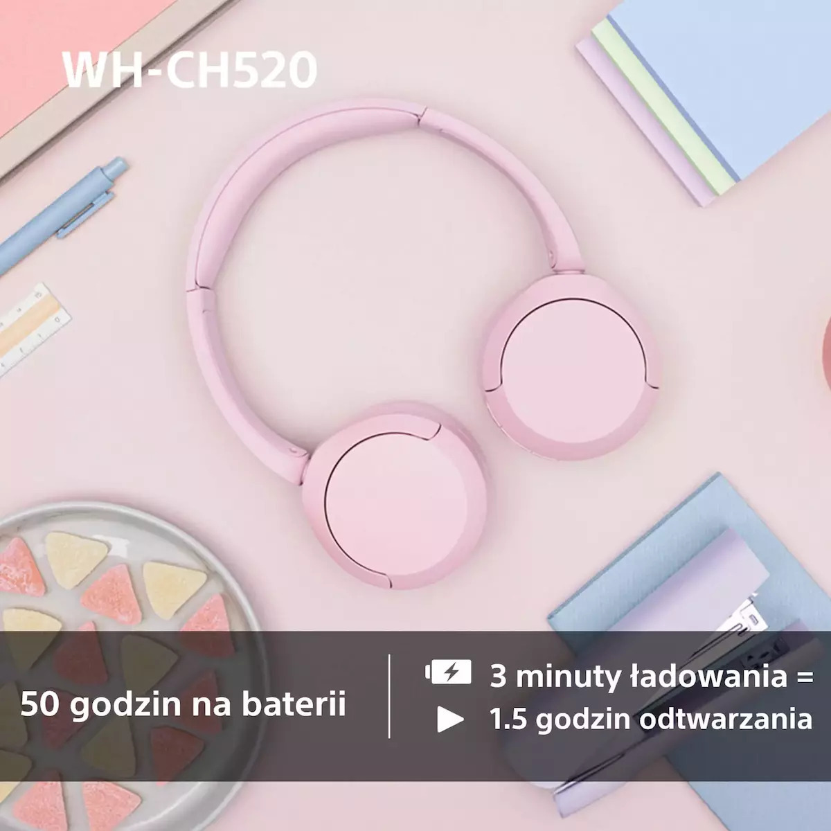 Sony WH-CH520 Ασύρματα / Ενσύρματα On Ear Ακουστικά με 50 ώρες Λειτουργίας και Quick Charge Κίτρινα - Image 4