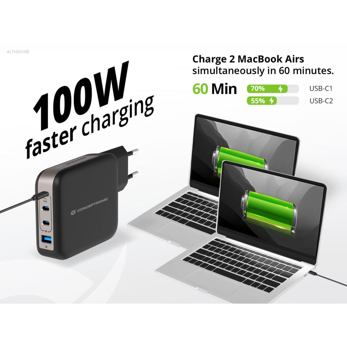 Conceptronic ALTHEA18B USB-C 100W με Καλώδιο USB-C - USB-C - Image 6
