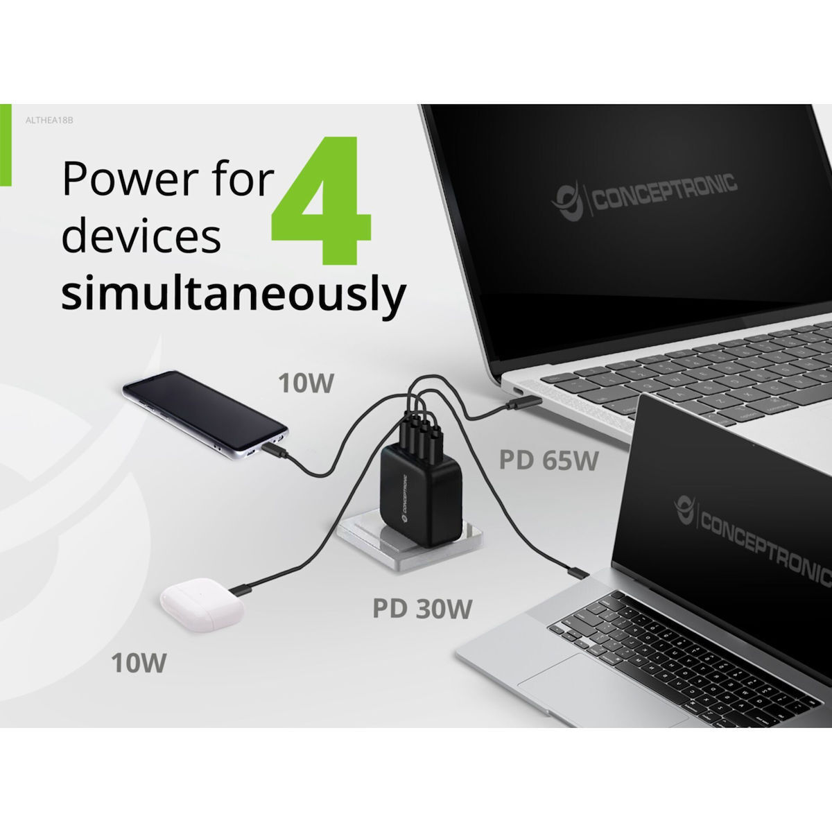 Conceptronic ALTHEA18B USB-C 100W με Καλώδιο USB-C - USB-C - Image 5