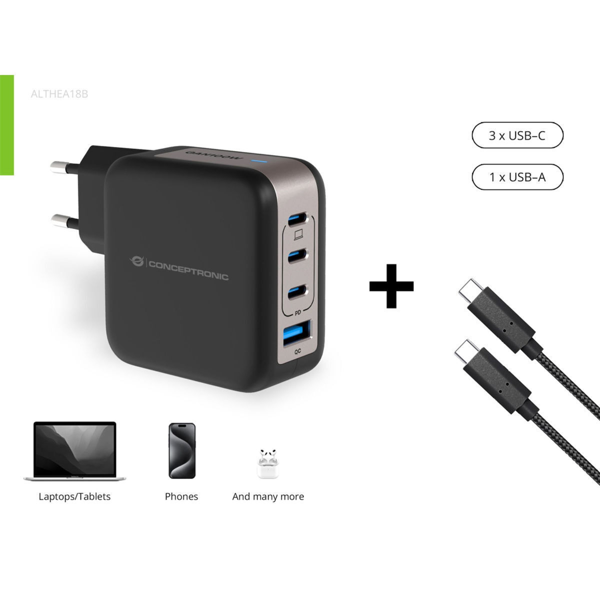 Conceptronic ALTHEA18B USB-C 100W με Καλώδιο USB-C - USB-C
