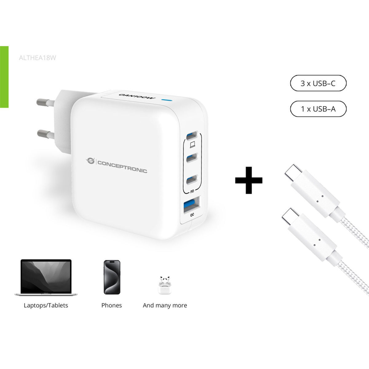 Conceptronic ALTHEA18W USB-C 100W με Καλώδιο USB-C - USB-C - Image 3
