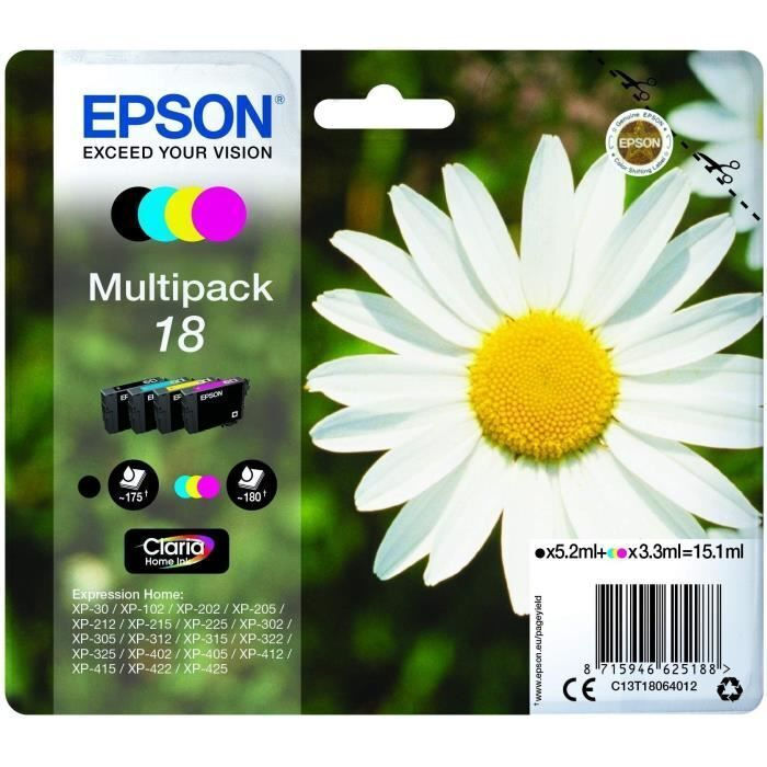 Epson 18 Γνήσιο Πακέτο 4 Μελανιών Εκτυπωτή InkJet Κίτρινο / Κυανό / Ματζέντα / Μαύρο (C13T18064022) - Image 2