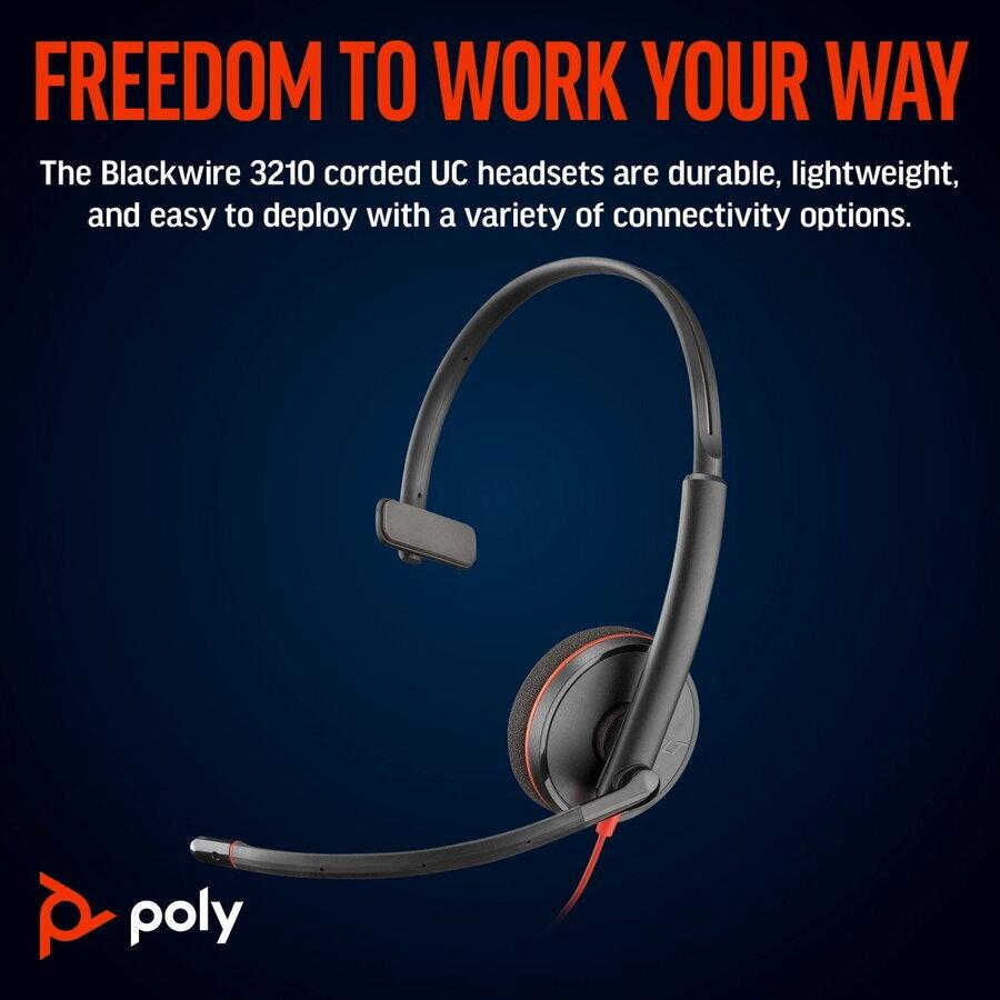 Poly Blackwire 3210 On Ear Multimedia Ακουστικά με μικρόφωνο και σύνδεση USB-A / USB-C - Image 2