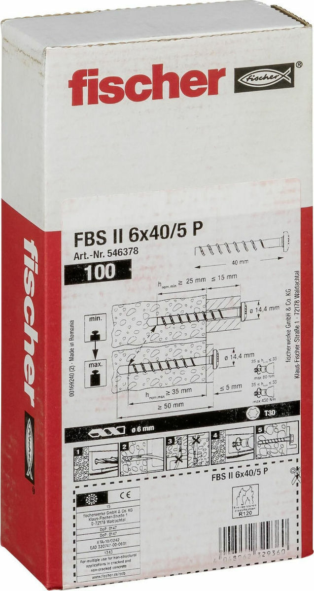 Fischer Βίδα Torx με Διάμετρο M6 και Μήκος 40mm 100τμχ Ultracut FBS II - Image 2