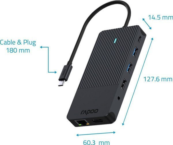 Rapoo UCM-2006 USB-C Docking Station με HDMI/DisplayPort 4K PD Ethernet - Image 4