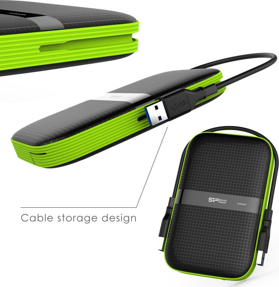 Silicon Power Armor A60 USB 3.1 Εξωτερικός HDD 1TB 2.5" Black/Green - Image 4