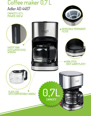 Adler AD-4407 Καφετιέρα Φίλτρου 550W Silver - Image 4