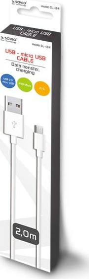Savio Regular USB 2.0 to micro USB Cable Λευκό 2m (CL-124) - Image 2