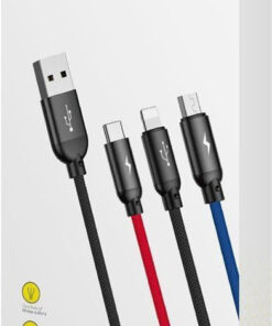 Alternative view of Baseus Three Primary Colors 3-in-1 Braided USB to Lightning / Type-C / micro USB Cable 3A Μαύρο 1.2m (CAMLT-BSY01)