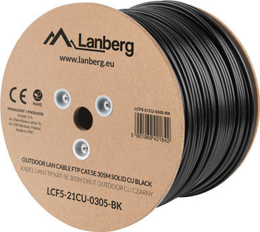 Lanberg F/FTP Cat.5e Καλώδιο Δικτύου Ethernet χωρίς ακροδέκτες 305m Μαύρο - Image 2
