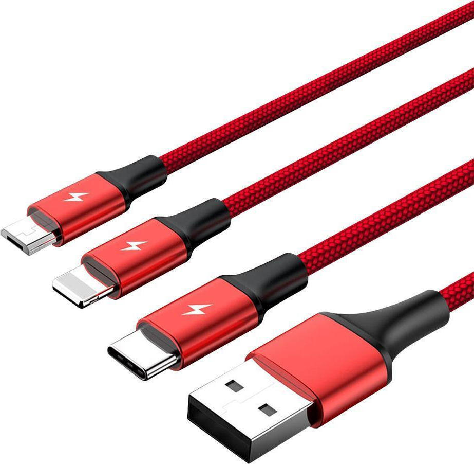 Unitek Braided USB to Lightning / Type-C / micro USB Cable 3A Κόκκινο 1.2m (C4049RD)