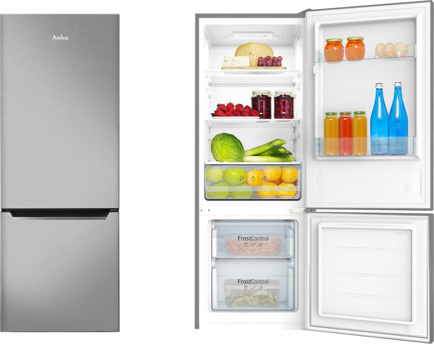 Amica Ψυγειοκαταψύκτης 205lt NoFrost Υ144xΠ54xΒ55εκ. Inox FK244.4X - Image 2