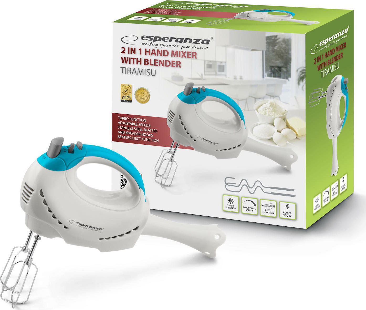 Esperanza Tiramisu Μίξερ Χειρός 300W Λευκό - Image 2