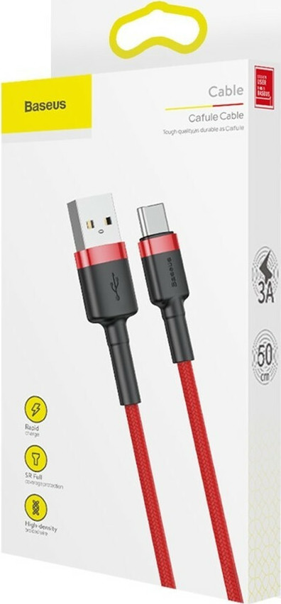 Baseus Cafule Braided USB 2.0 Cable USB-C male - USB-A Κόκκινο 0.5m (CATKLF-A09) - Image 2