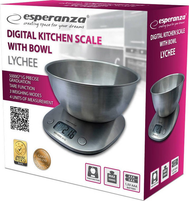 Esperanza Lychee Ψηφιακή Ζυγαριά Κουζίνας 1gr/5kg Ασημί - Image 2