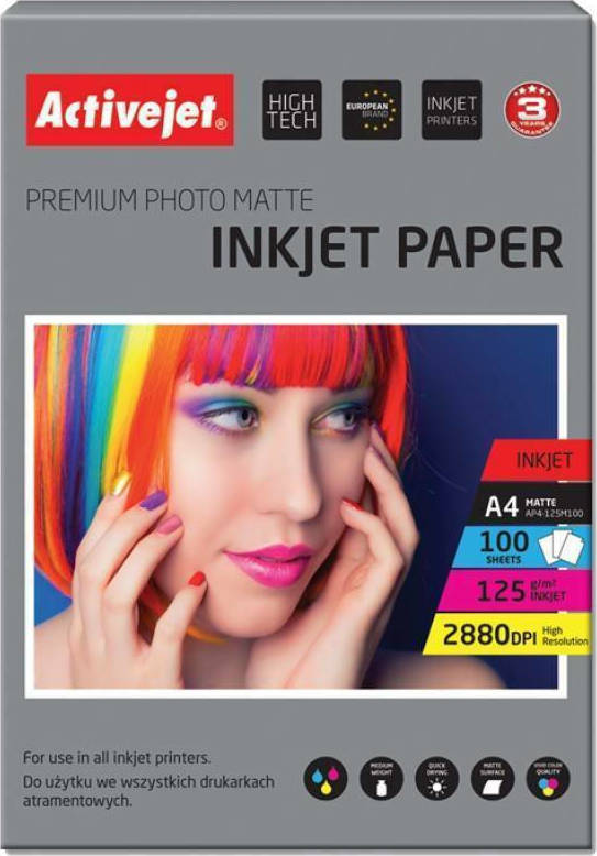 Active Jet Premium Photo Matte Φωτογραφικό Χαρτί A4 (21x30) 125gr/m² για Εκτυπωτές Inkjet 100 Φύλλα