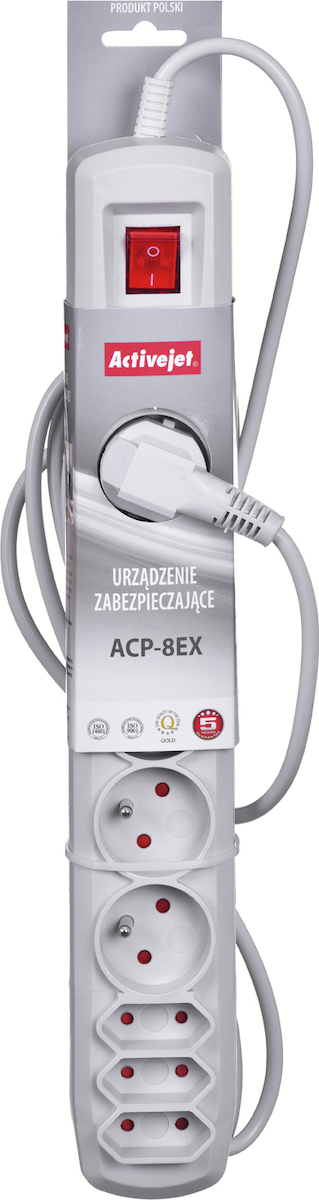 Active Jet APN-8G/1.5M-GR Πολύπριζο Ασφαλείας 8 Θέσεων με Διακόπτη και Καλώδιο 1.5m Γκρι