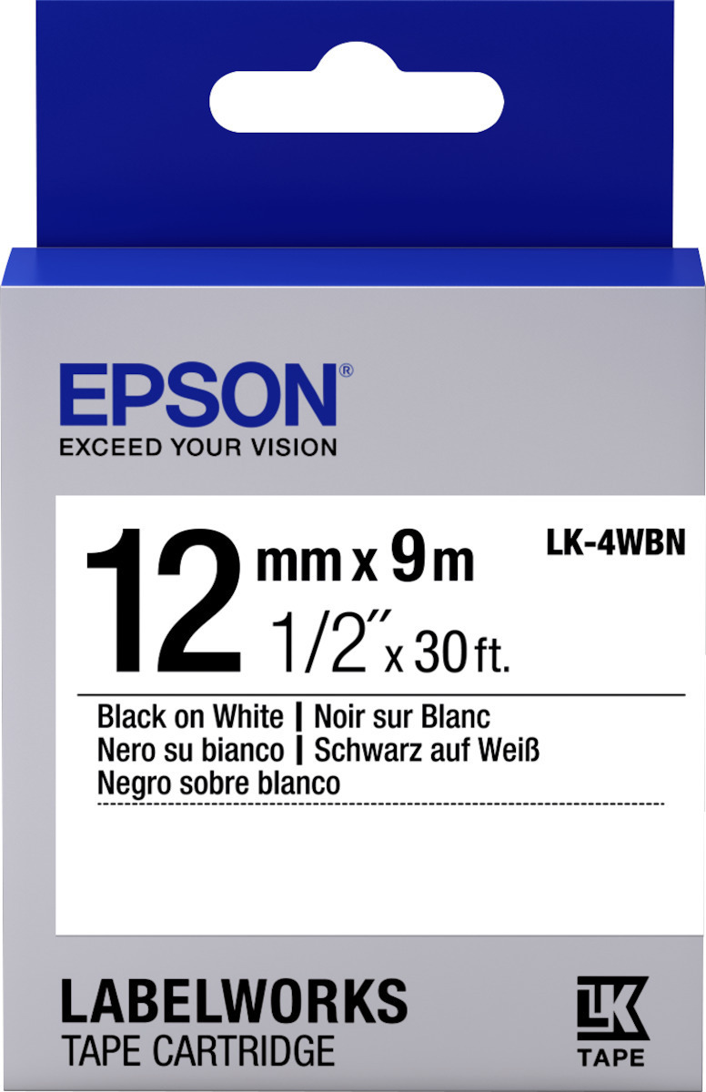 Epson LK-4WBN Ταινία Ετικετογράφου 9m x 12mm σε Μαύρο Χρώμα