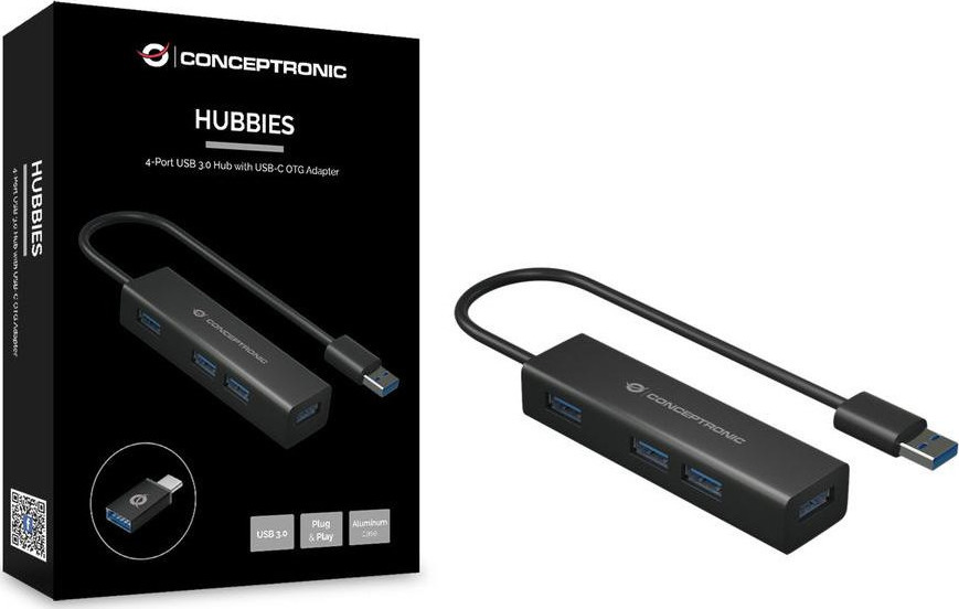 Conceptronic USB 3.0 Hub 4 Θυρών με σύνδεση USB-A / USB-C (HUBBIES06B) - Image 2