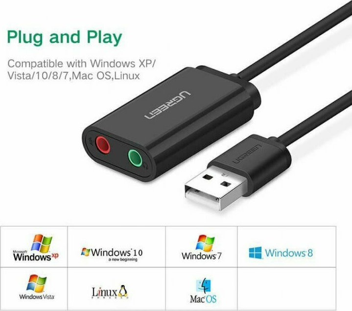 Ugreen US205 Εξωτερική USB Κάρτα Ήχου 2.0 Μαύρο - Image 3