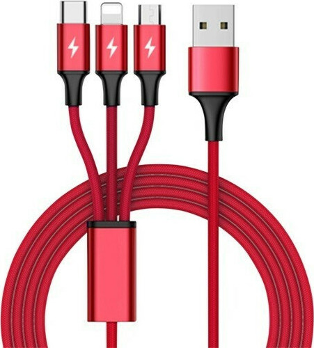 Unitek Braided USB to Lightning / Type-C / micro USB Cable 3A Κόκκινο 1.2m (C4049RD) - Image 4