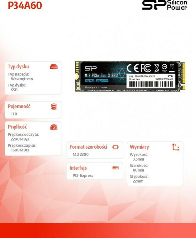 Silicon Power P34A60 SSD 1TB M.2 NVMe PCI Express 3.0 SP001TBP34A60M28 - Image 6