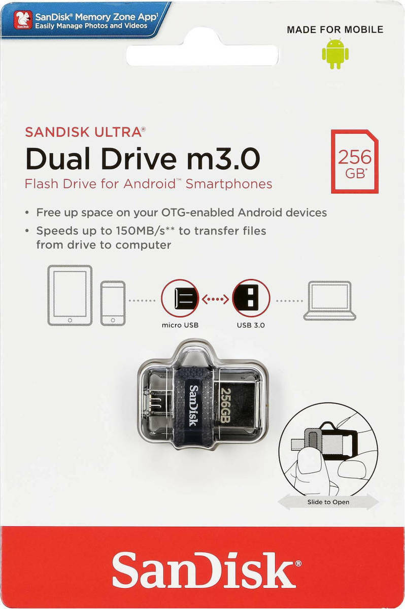 Sandisk Ultra Dual Drive M3.0 256GB USB 3.0 Stick με σύνδεση USB-A & micro USB-B Μαύρο - Image 4