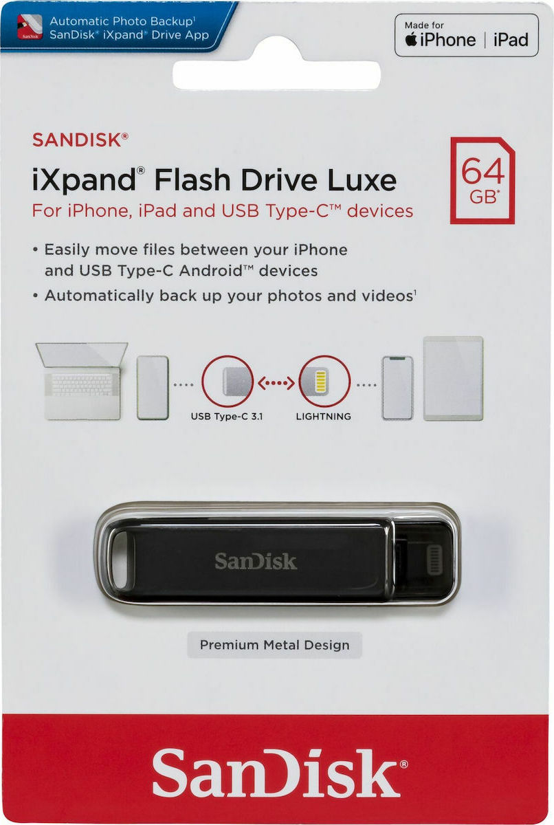Sandisk iXpand Luxe 64GB USB 3.1 Stick με σύνδεση Lightning & USB-C Μαύρο - Image 7