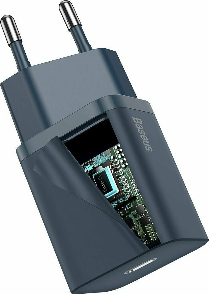 Baseus Φορτιστής με Θύρα USB-C και Καλώδιο USB-C - Lightning 20W Power Delivery Μπλε (Super Si) - Image 5