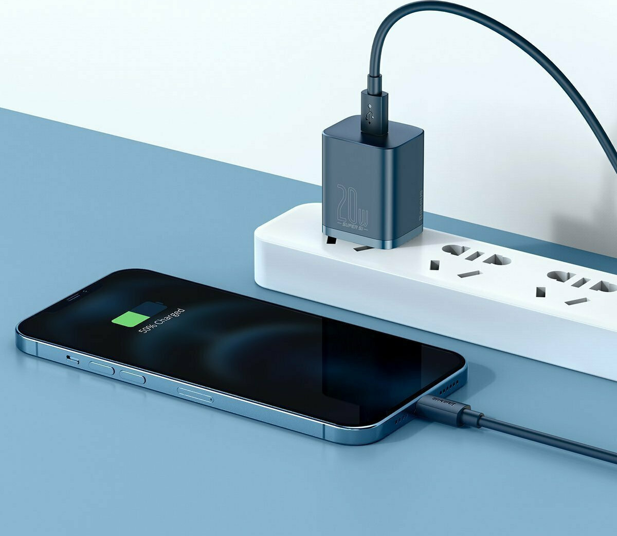 Baseus Φορτιστής με Θύρα USB-C και Καλώδιο USB-C - Lightning 20W Power Delivery Μπλε (Super Si) - Image 6