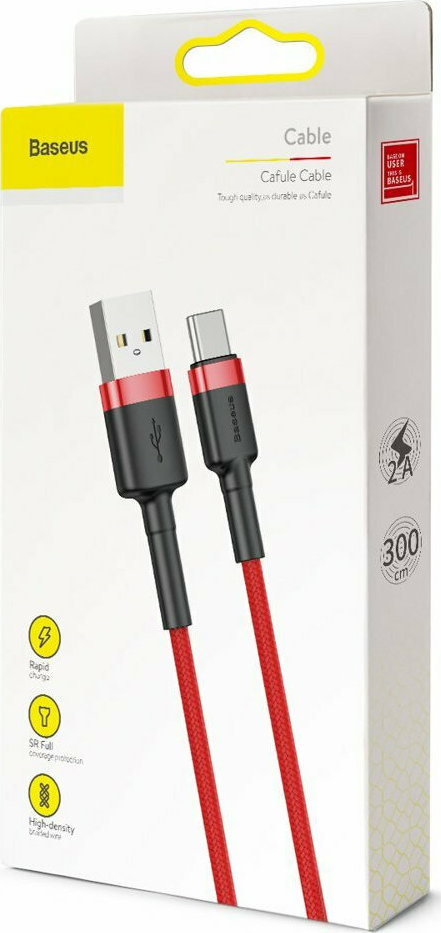 Baseus Cafule Braided USB 2.0 Cable USB-C male - USB-A Κόκκινο 3m (CATKLF-U09) - Image 5