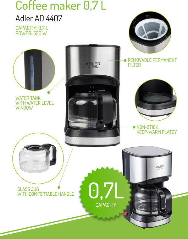 Adler AD-4407 Καφετιέρα Φίλτρου 550W Silver - Image 9