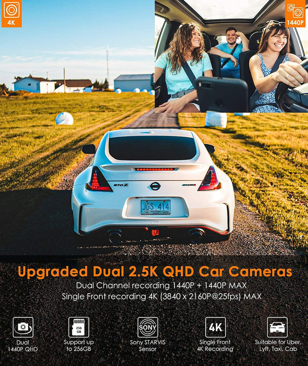 Vantrue N2S Dual Κάμερα DVR Αυτοκινήτου 1440P με Οθόνη για Παρμπρίζ με Βεντούζα - Image 2
