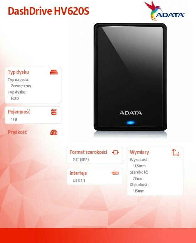 Adata HV620S USB 3.0 Εξωτερικός HDD 1TB 2.5" Μαύρο - Image 7