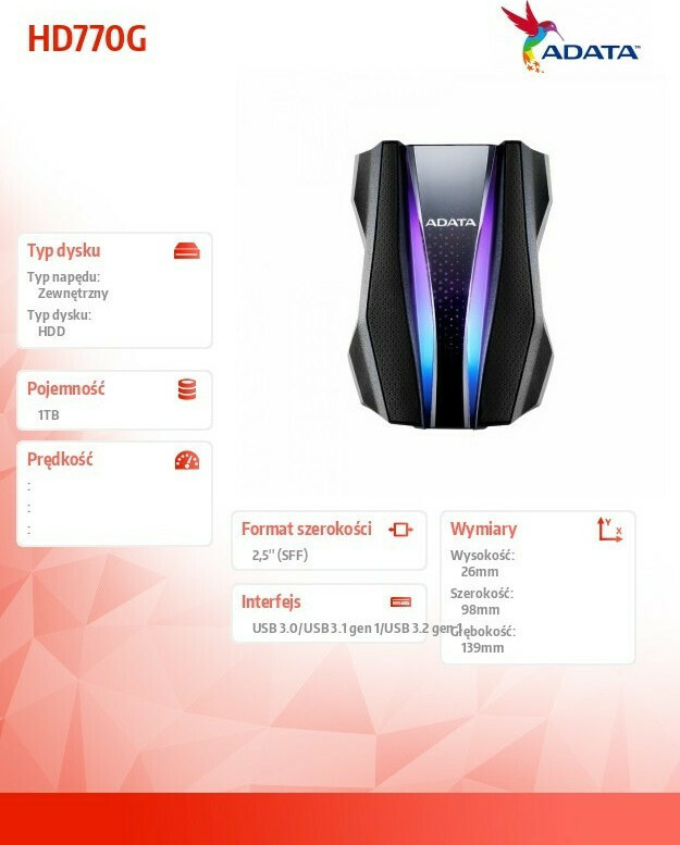Adata HD770G USB 3.2 Εξωτερικός HDD 1TB 2.5" Μαύρο - Image 6