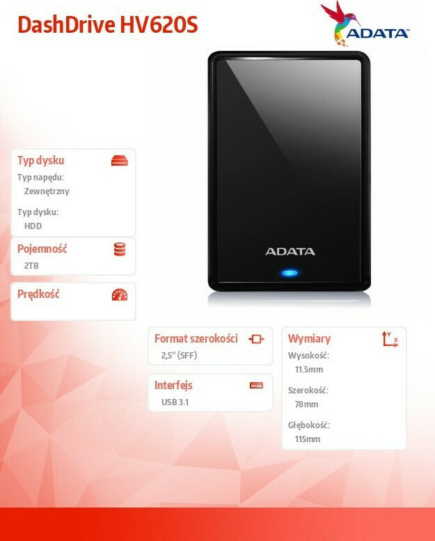 Adata HV620S USB 3.0 Εξωτερικός HDD 2TB 2.5" Μαύρο - Image 6
