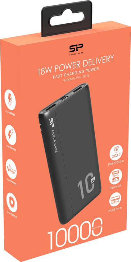 Silicon Power QP15 Power Bank 10000mAh 18W με 2 Θύρες USB-A και Θύρα USB-C Power Delivery / Quick Charge 3.0 Μαύρο - Image 6