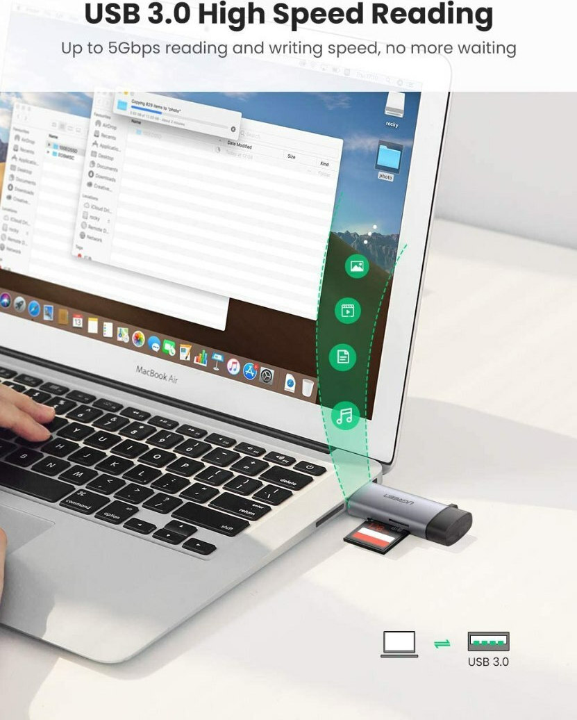 Ugreen Card Reader Type-C για SD/microSD Γκρι - Image 10