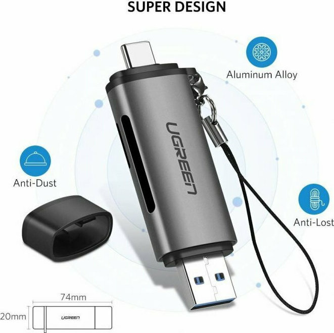 Ugreen Card Reader Type-C για SD/microSD Γκρι - Image 8