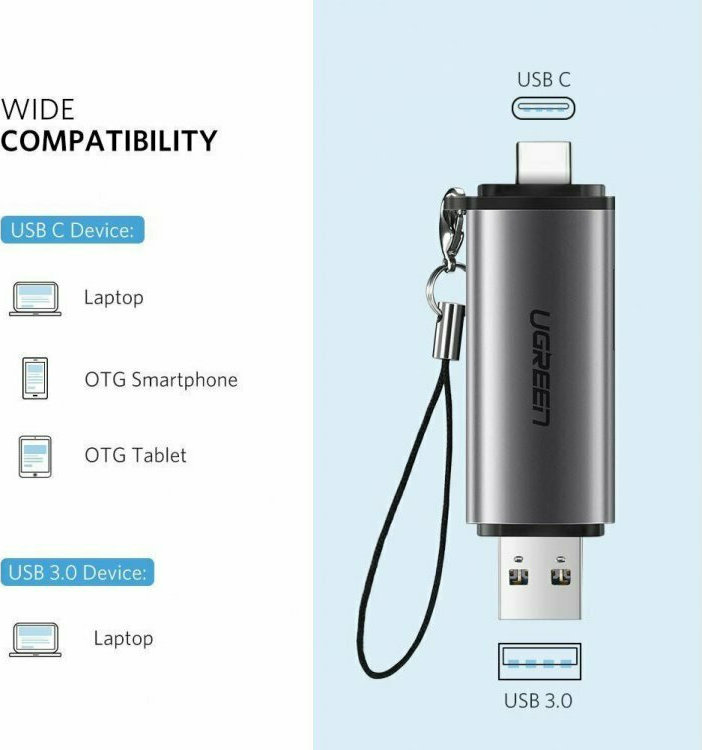 Ugreen Card Reader Type-C για SD/microSD Γκρι - Image 4