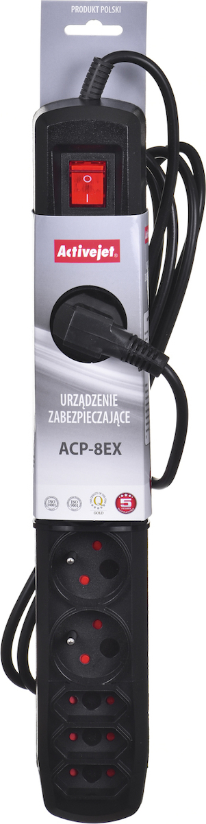 Active Jet Πολύπριζο Ασφαλείας 5 Θέσεων με Διακόπτη και Καλώδιο 3m APN-8G/3M-BK - Image 4