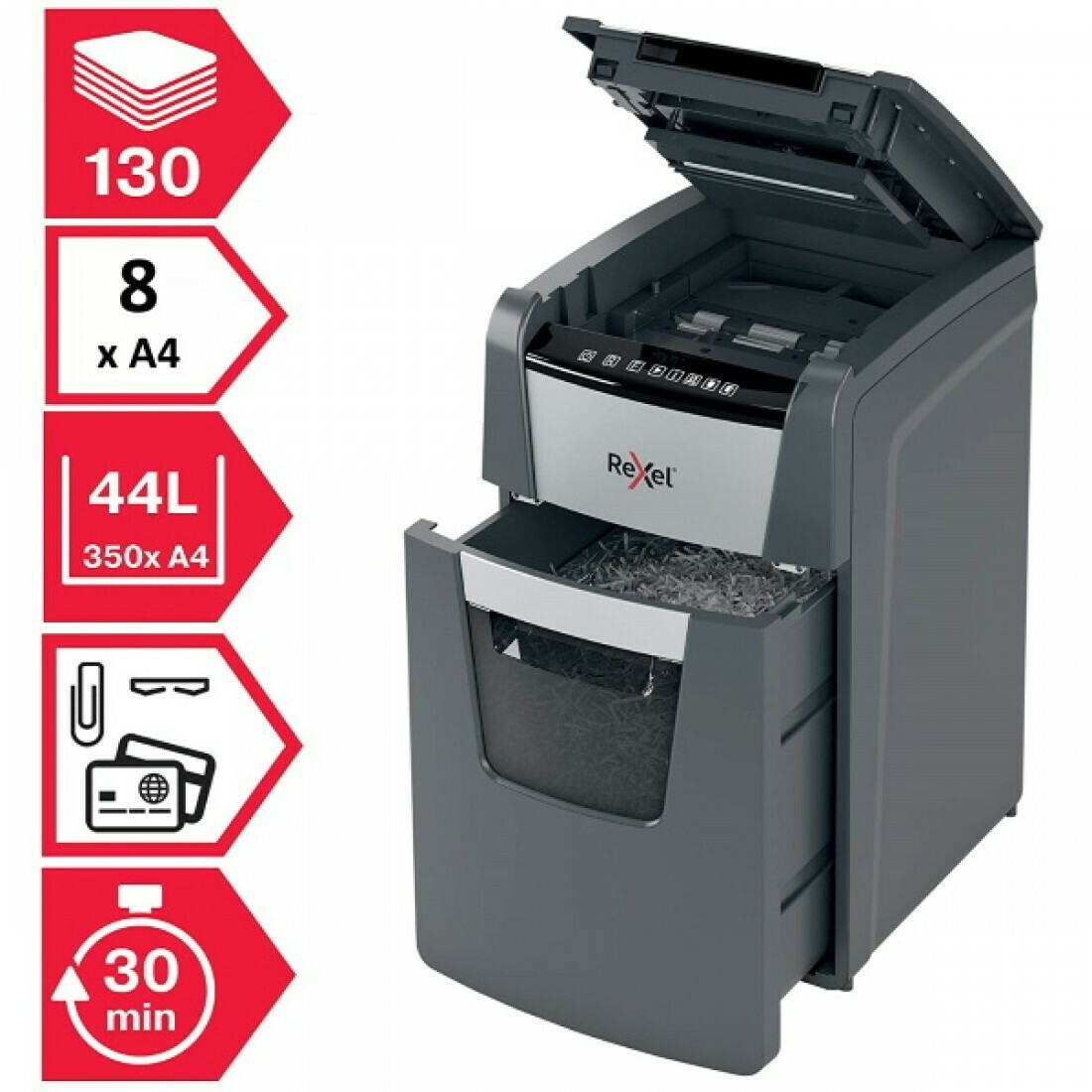 Rexel Καταστροφέας Εγγράφων AUTO+ 130X P4 Cross Cut 130 Φύλλων με Κάδο 44lt
