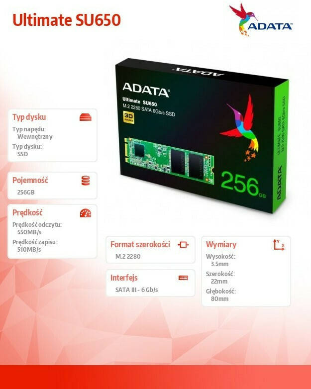 Adata Ultimate SU650 SSD 256GB M.2 SATA III ASU650NS38-256GT-C - Image 3