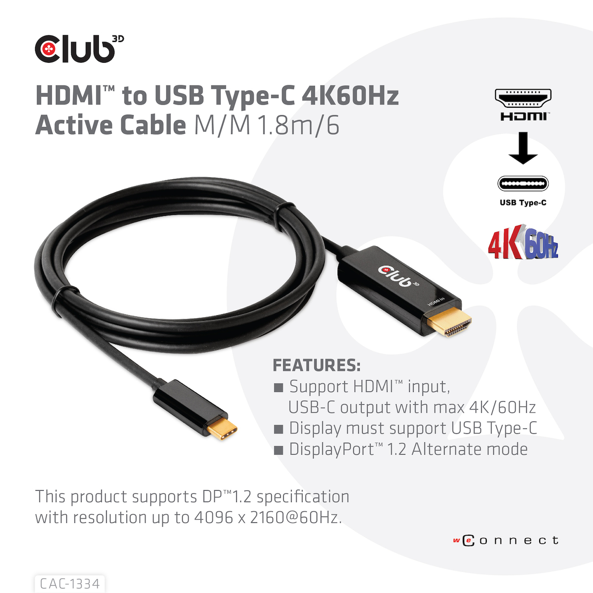 Club3D HDMI male - USB-C male 1.8m Μαύρο (CAC-1334) - Image 3